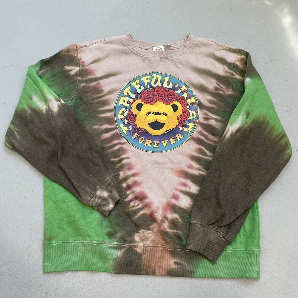 GRATEFUL DEAD "Forever" Bear Tie-Dye Sweatshirt Women's Size Medium Green Brown